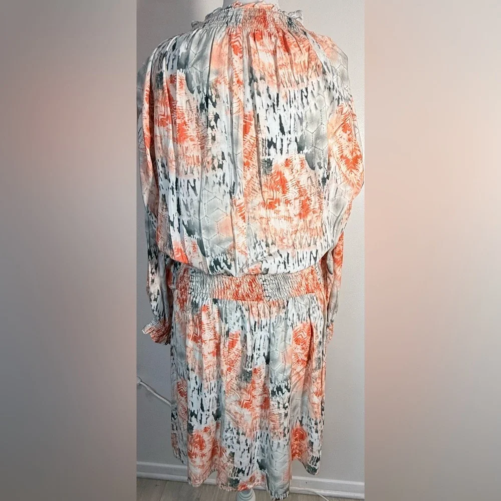 Tolani Vibrant Orange and Gray Long Sleeve Dress